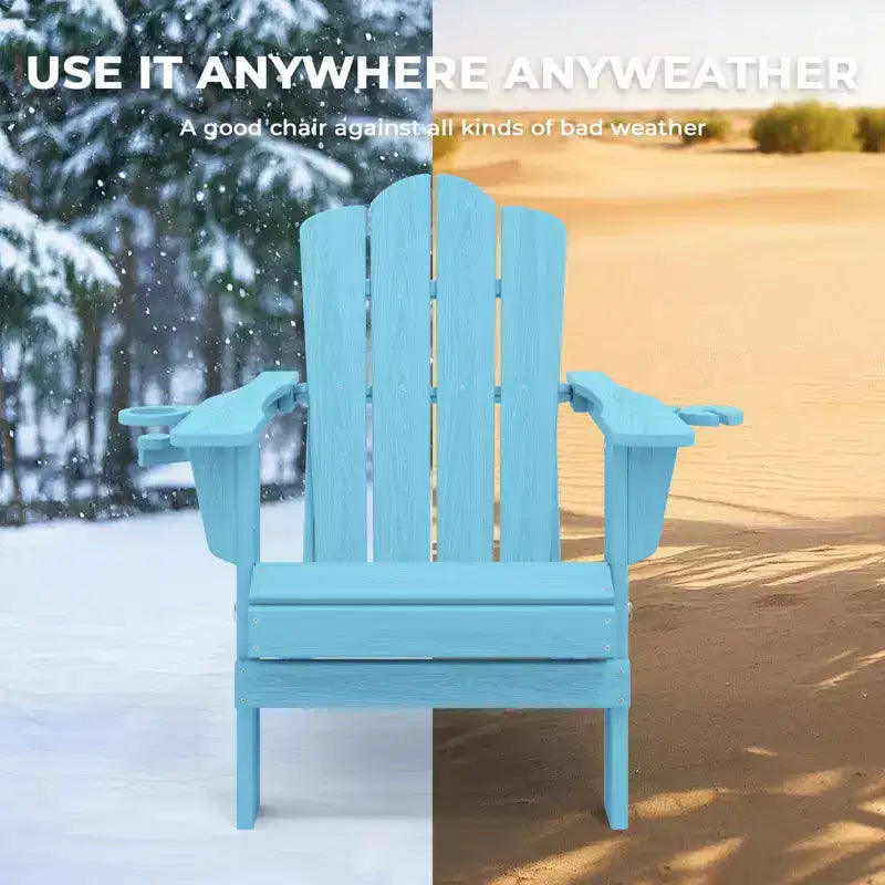 HYLEORY HDPE Folding Adirondack Chair with 2 Cup Holder - Composite Adirondack Chair