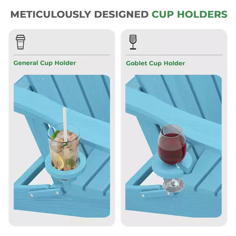 HYLEORY HDPE Folding Adirondack Chair with 2 Cup Holder - Composite Adirondack Chair