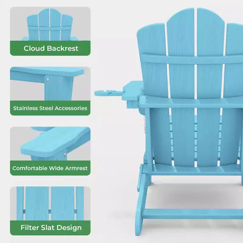 HYLEORY HDPE Folding Adirondack Chair with 2 Cup Holder - Composite Adirondack Chair