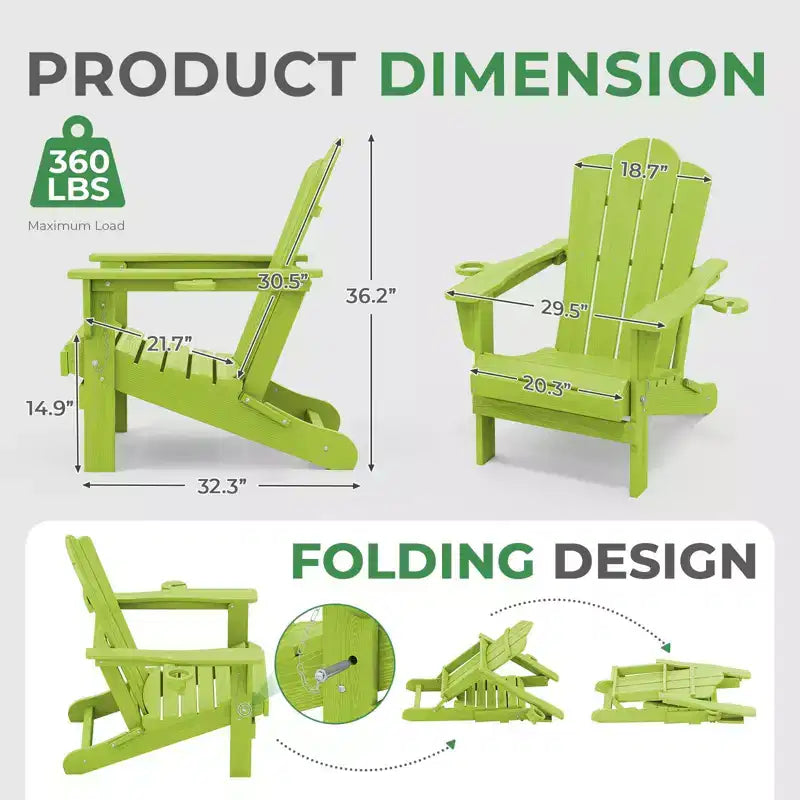 HYLEORY HDPE Folding Adirondack Chair with 2 Cup Holder - Composite Adirondack Chair