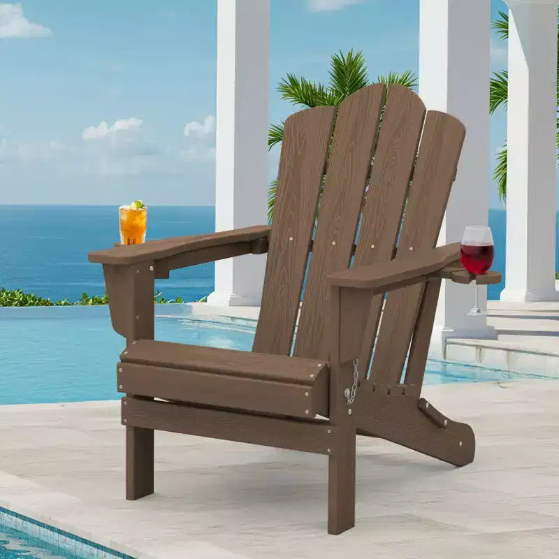 HYLEORY HDPE Folding Adirondack Chair with 2 Cup Holder - Composite Adirondack Chair