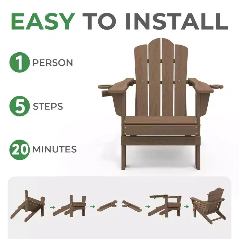 HYLEORY HDPE Folding Adirondack Chair with 2 Cup Holder - Composite Adirondack Chair