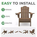 HYLEORY HDPE Folding Adirondack Chair with 2 Cup Holder - Composite Adirondack Chair