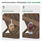 HYLEORY HDPE Folding Adirondack Chair with 2 Cup Holder - Composite Adirondack Chair