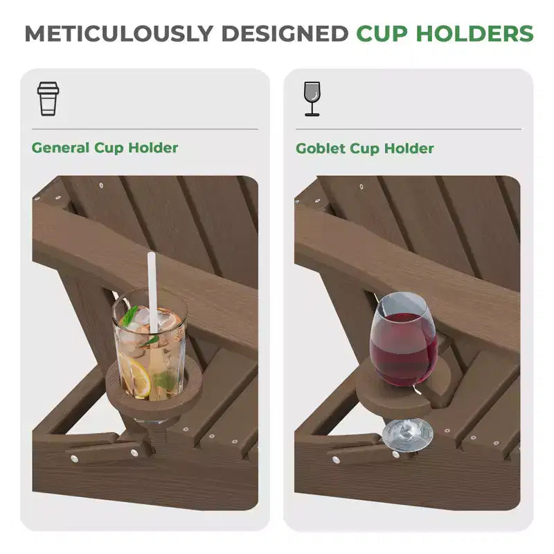 HYLEORY HDPE Folding Adirondack Chair with 2 Cup Holder - Composite Adirondack Chair