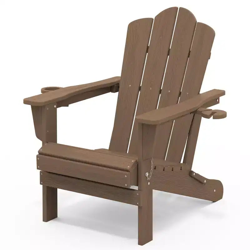 HYLEORY HDPE Folding Adirondack Chair with 2 Cup Holder - Composite Adirondack Chair