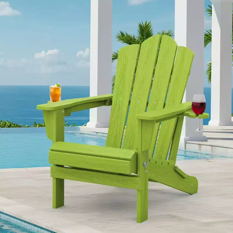 HYLEORY HDPE Folding Adirondack Chair with 2 Cup Holder - Composite Adirondack Chair
