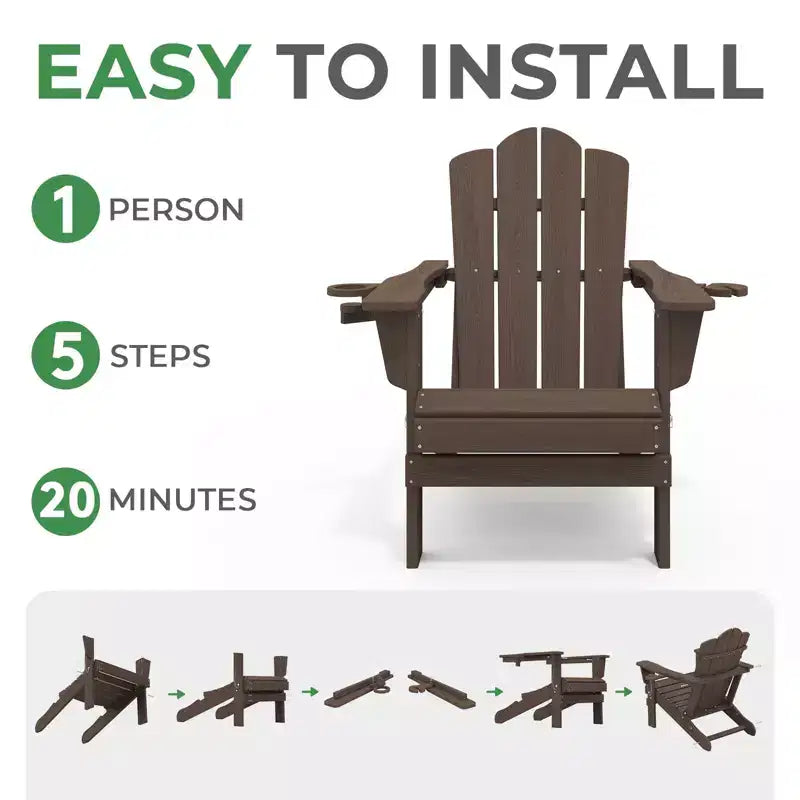 HYLEORY HDPE Folding Adirondack Chair with 2 Cup Holder - Composite Adirondack Chair