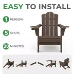 HYLEORY HDPE Folding Adirondack Chair with 2 Cup Holder - Composite Adirondack Chair
