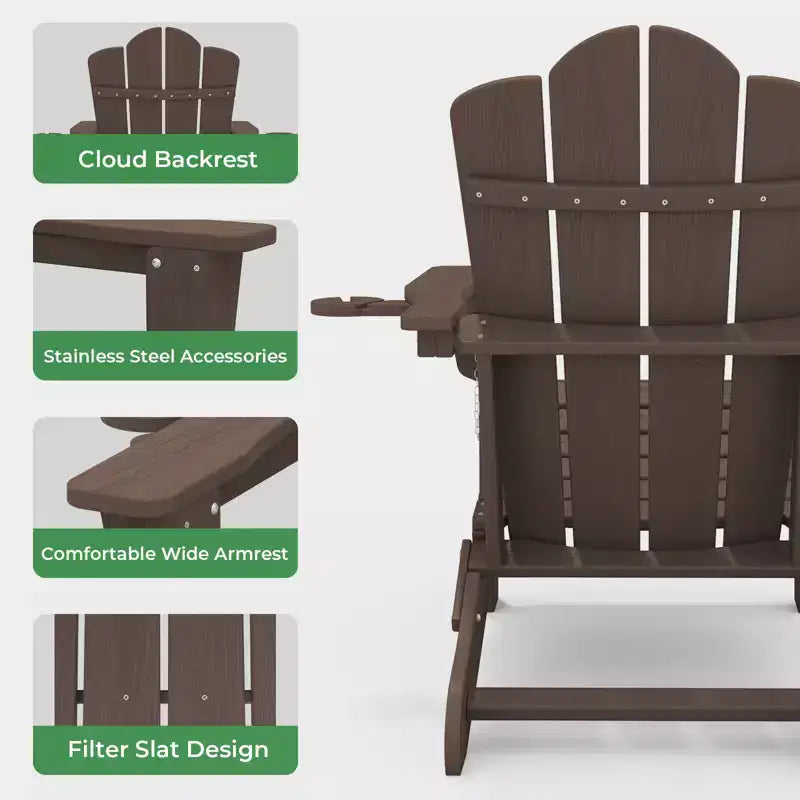 HYLEORY HDPE Folding Adirondack Chair with 2 Cup Holder - Composite Adirondack Chair