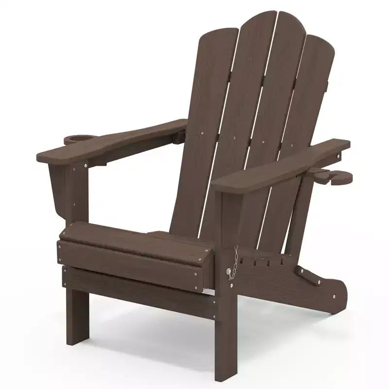 HYLEORY HDPE Folding Adirondack Chair with 2 Cup Holder - Composite Adirondack Chair