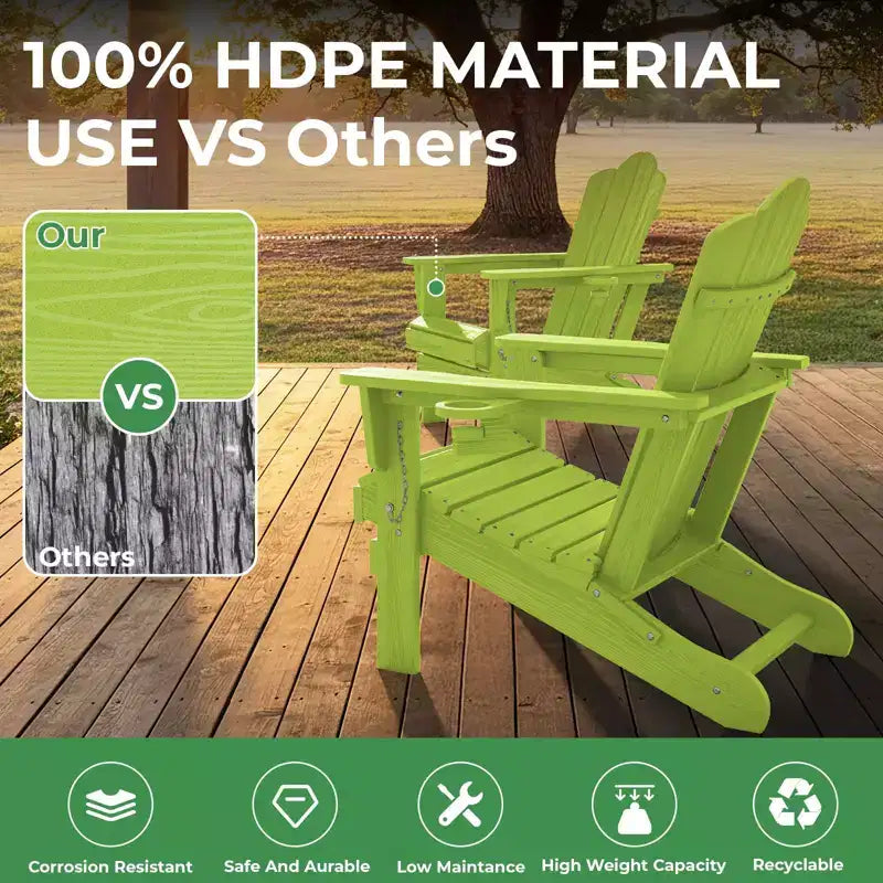 HYLEORY HDPE Folding Adirondack Chair with 2 Cup Holder - Composite Adirondack Chair