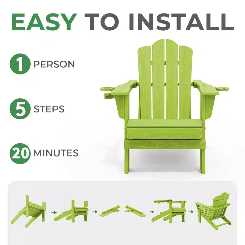 HYLEORY HDPE Folding Adirondack Chair with 2 Cup Holder - Composite Adirondack Chair