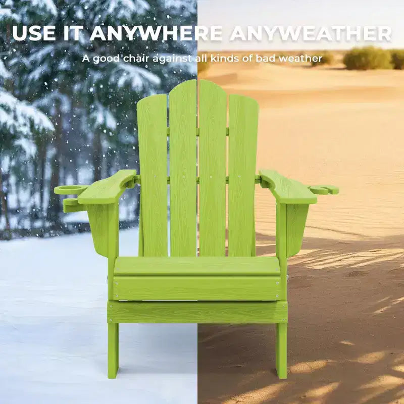 HYLEORY HDPE Folding Adirondack Chair with 2 Cup Holder - Composite Adirondack Chair