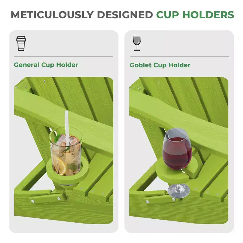 HYLEORY HDPE Folding Adirondack Chair with 2 Cup Holder - Composite Adirondack Chair