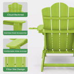 HYLEORY HDPE Folding Adirondack Chair with 2 Cup Holder - Composite Adirondack Chair