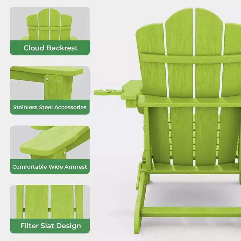 HYLEORY HDPE Folding Adirondack Chair with 2 Cup Holder - Composite Adirondack Chair