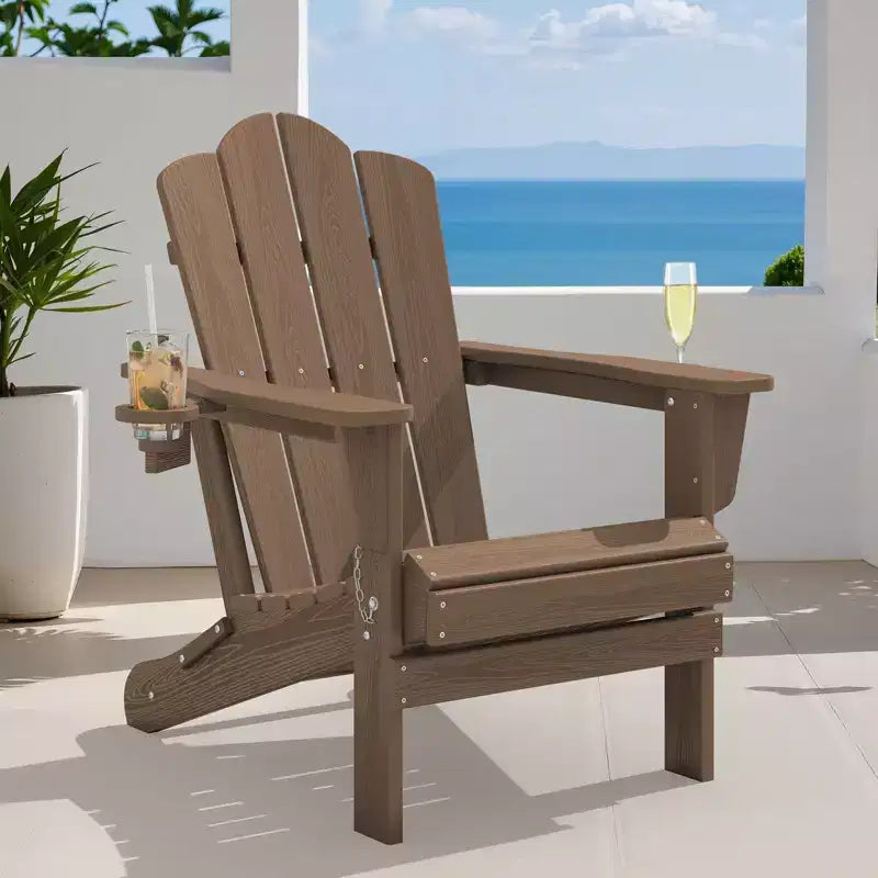HYLEORY Sedia Adirondack Pieghevole in HDPE con 2 Portabicchieri - Sedia Adirondack Composita