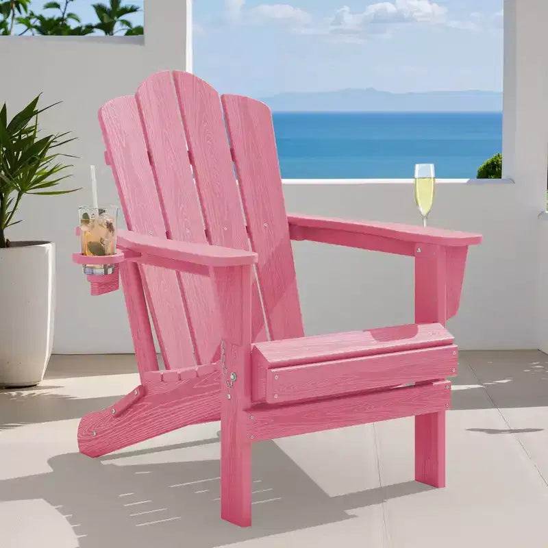 HYLEORY Sedia Adirondack Pieghevole in HDPE con 2 Portabicchieri - Sedia Adirondack Composita