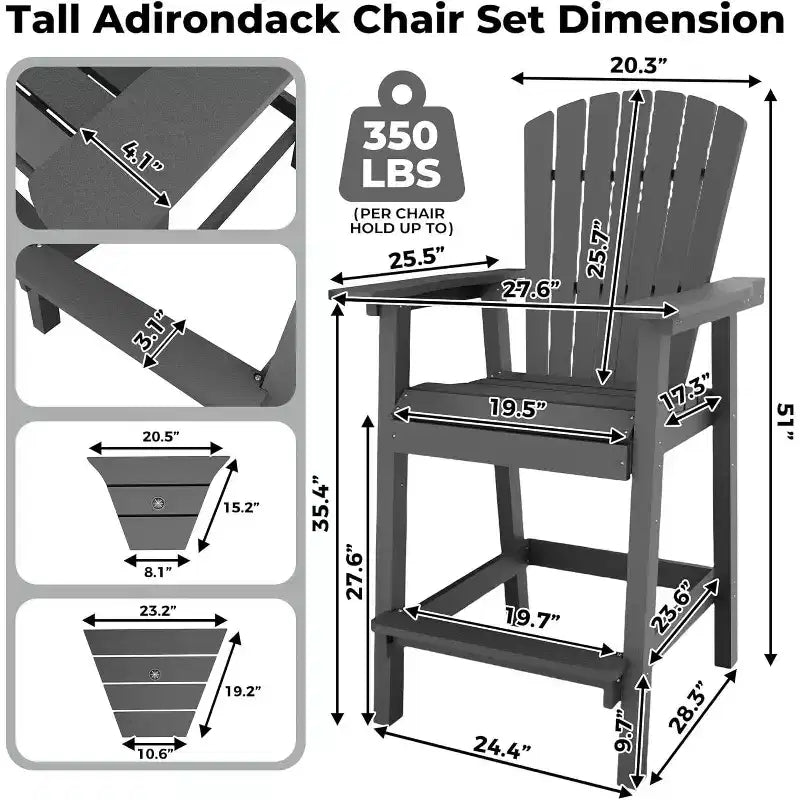 Sedie Adirondack da Esterno Alte da Bar con Vassoio Connesso, Sedie da Balcone, per Terrazzo, Giardino, Set da 2 Pezzi Resistente alle Intemperie