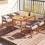 Costway Patio Chairs Set of 4 Outdoor Acacia Wood Dining Chairs with Cushions for Garden