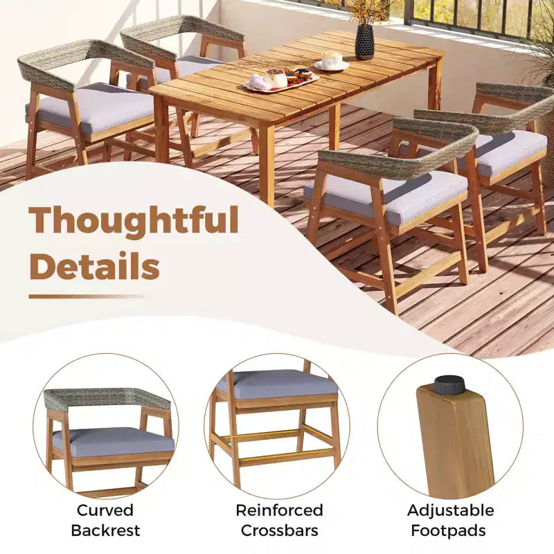 Costway Patio Chairs Set of 4 Outdoor Acacia Wood Dining Chairs with Cushions for Garden