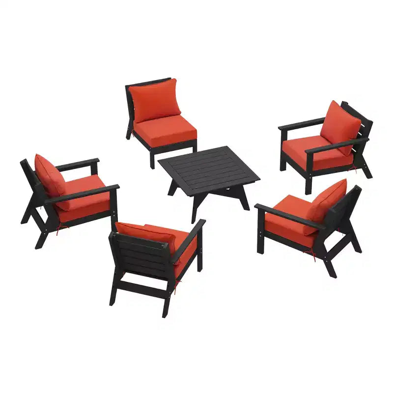 WestinTrends Avalon Set di 6 Mobili Modulari da Esterno per Patio, Nero/Arancione