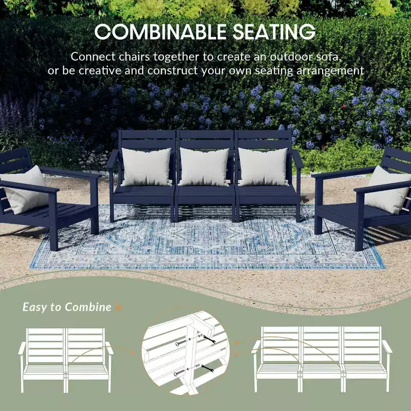 WestinTrends Avalon Outdoor 6-Piece Modular Sectional Patio Furniture Sofa Set, Navy Blue/Orange