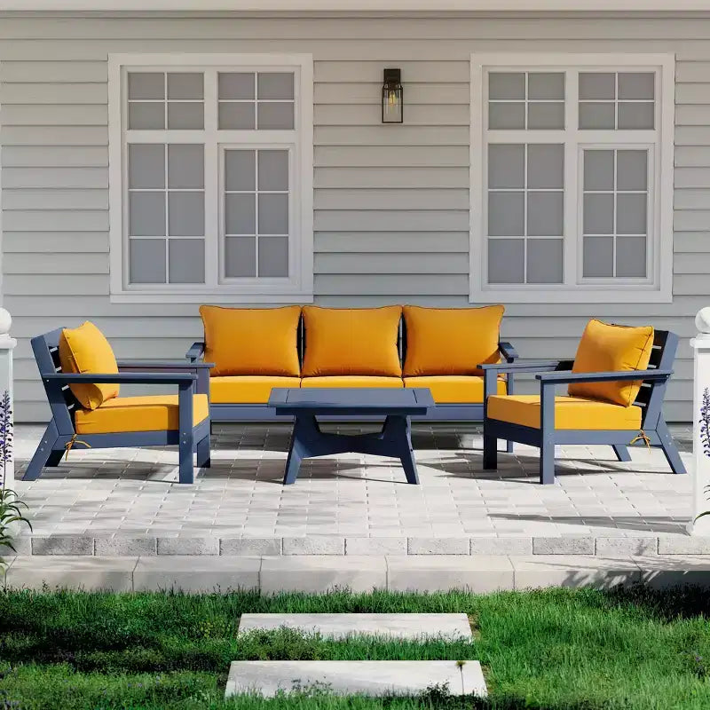 WestinTrends Avalon Outdoor 6-Piece Modular Sectional Patio Furniture Sofa Set, Navy Blue/Yellow