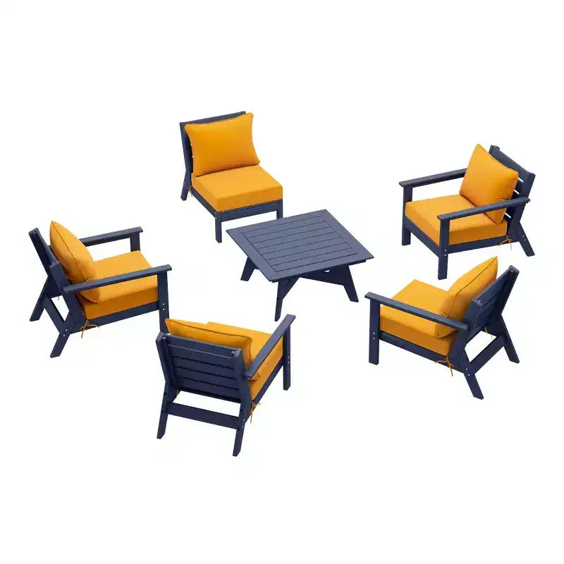 WestinTrends Avalon Outdoor 6-Piece Modular Sectional Patio Furniture Sofa Set, Navy Blue/Yellow