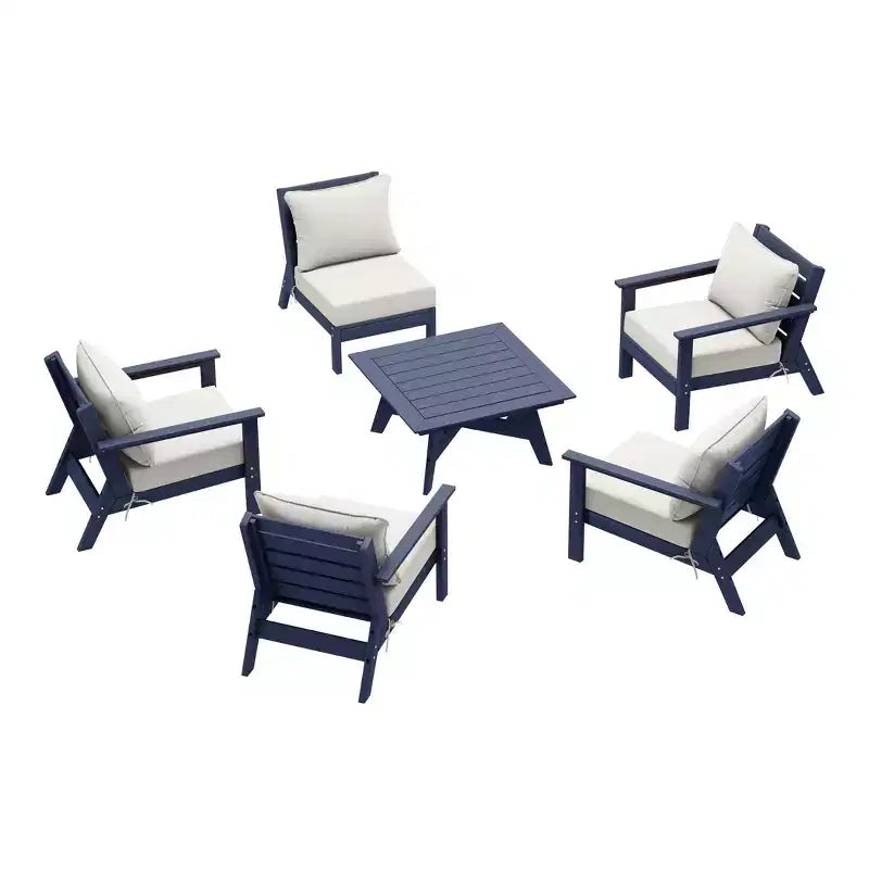 WestinTrends Avalon Outdoor 6-Piece Modular Sectional Patio Furniture Sofa Set, Navy Blue/White
