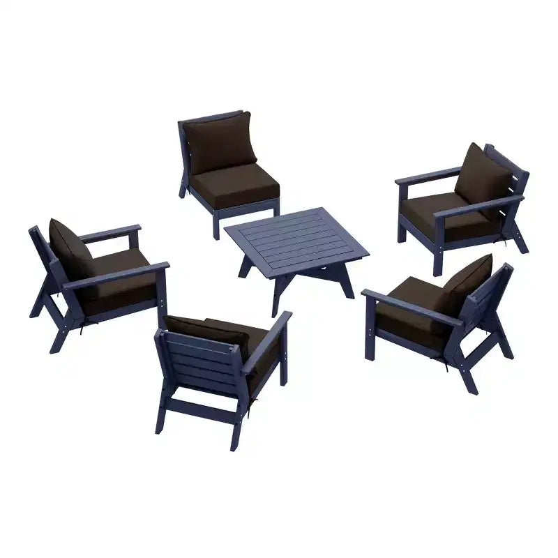 WestinTrends Avalon Outdoor 6-Piece Modular Sectional Patio Furniture Sofa Set, Navy Blue/Brown