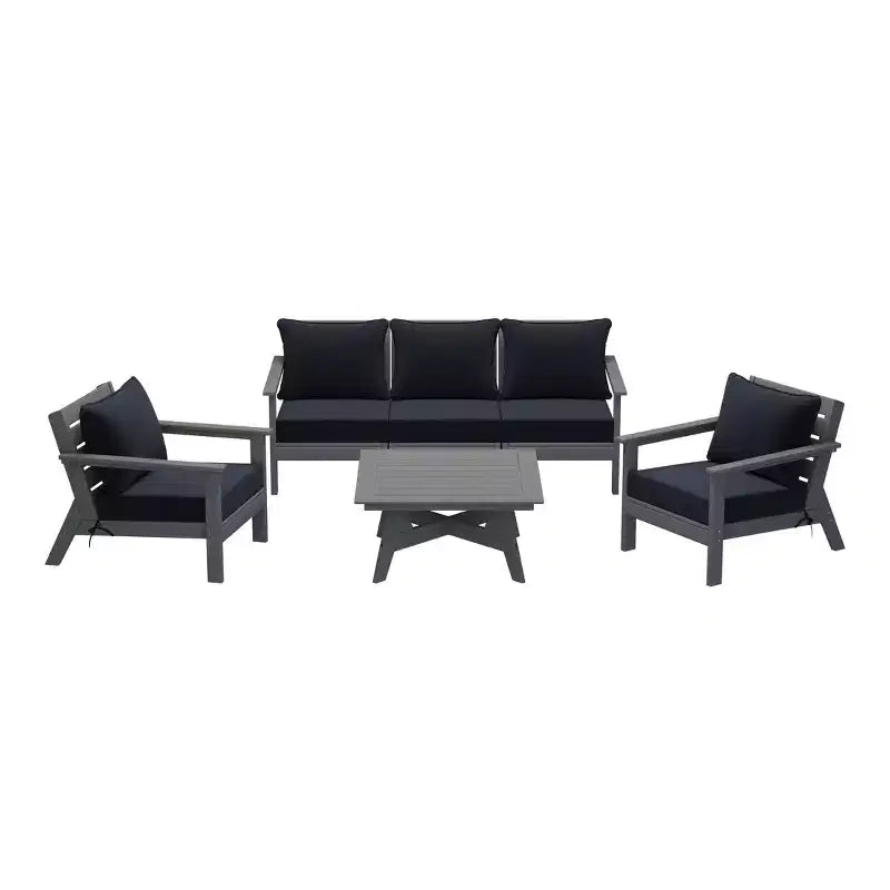 WestinTrends Avalon Outdoor 6-Piece Modular Sectional Patio Furniture Sofa Set, Gray/Navy Blue