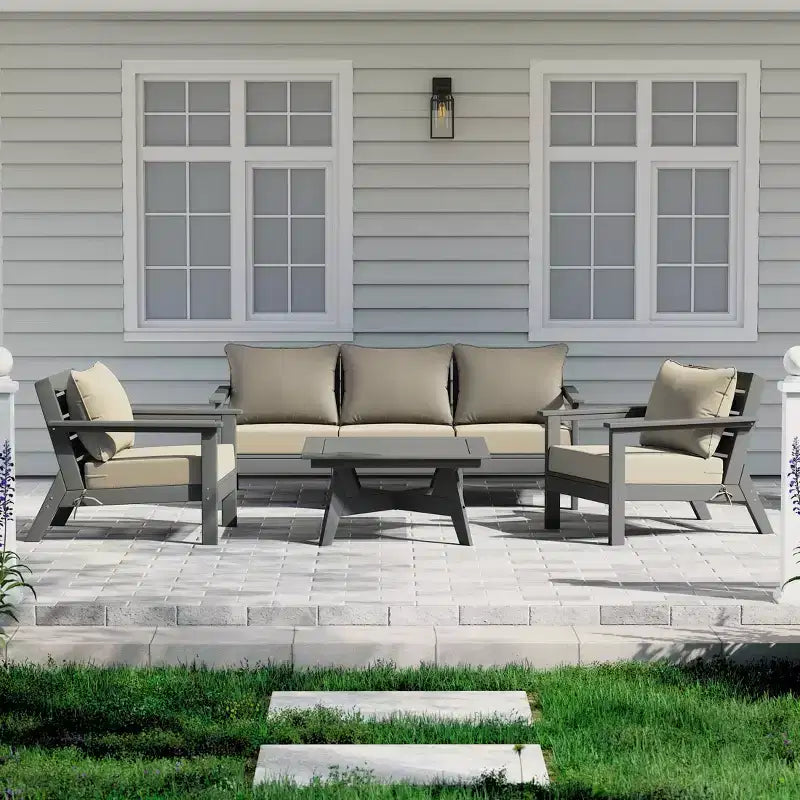 WestinTrends Avalon Outdoor 6-Piece Modular Sectional Patio Furniture Sofa Set, Gray/Beige