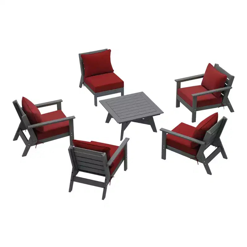 WestinTrends Avalon Outdoor 6-Piece Modular Sectional Patio Furniture Sofa Set, Gray/Red