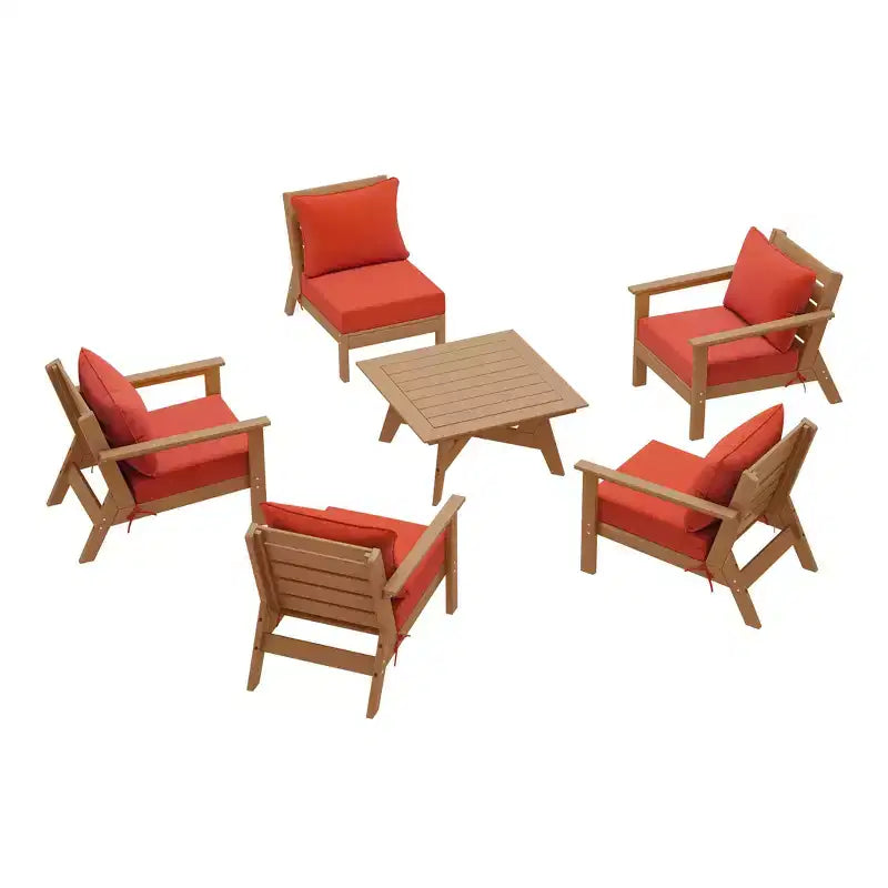 WestinTrends Avalon Set di 6 mobili modulari da esterno per patio, in teak e arancione