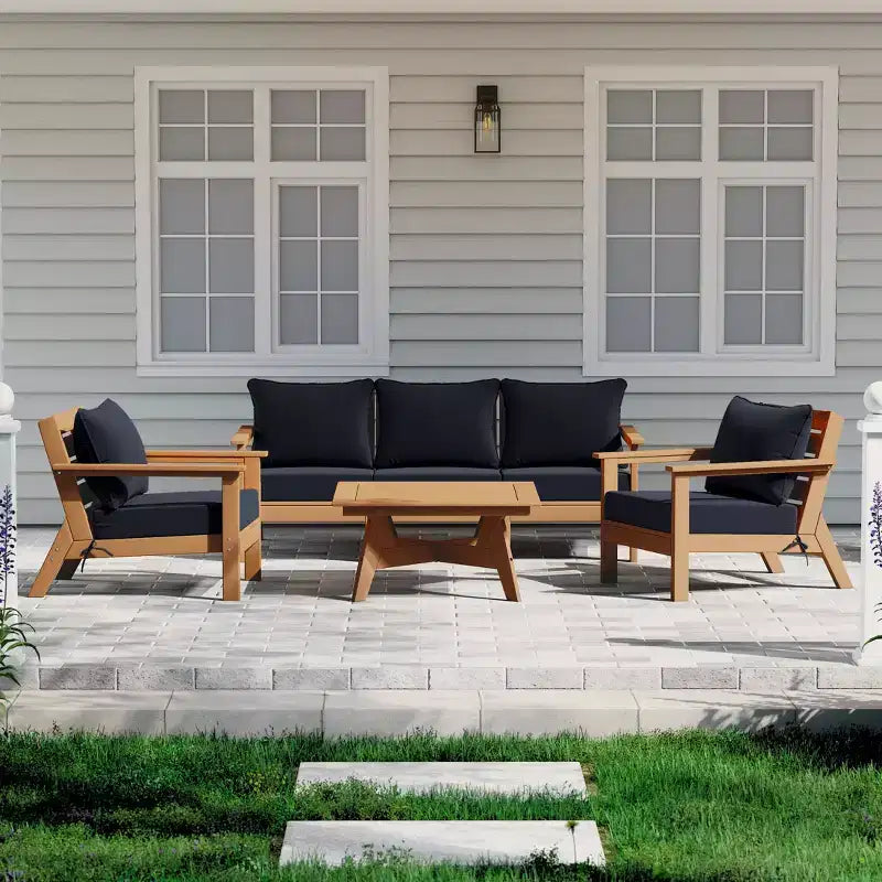 WestinTrends Avalon Divano Sezionale Modulare a 6 Pezzi per Esterni, Teak/Blu Navy