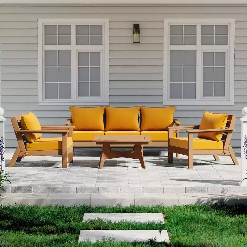 WestinTrends Avalon Outdoor 6-Piece Modular Sectional Patio Furniture Sofa Set, Teak/Yellow
