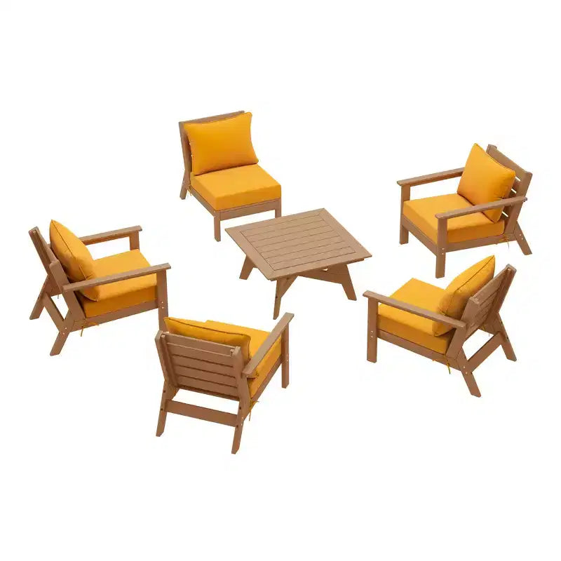 WestinTrends Avalon Outdoor 6-Piece Modular Sectional Patio Furniture Sofa Set, Teak/Yellow