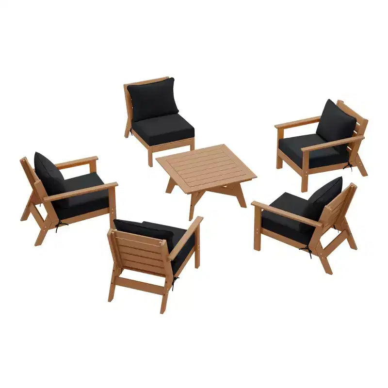 WestinTrends Avalon Outdoor 6-Piece Modular Sectional Patio Furniture Sofa Set, Teak/Black
