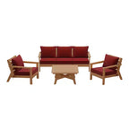 WestinTrends Avalon Outdoor 6-Piece Modular Sectional Patio Furniture Sofa Set, Teak/Red