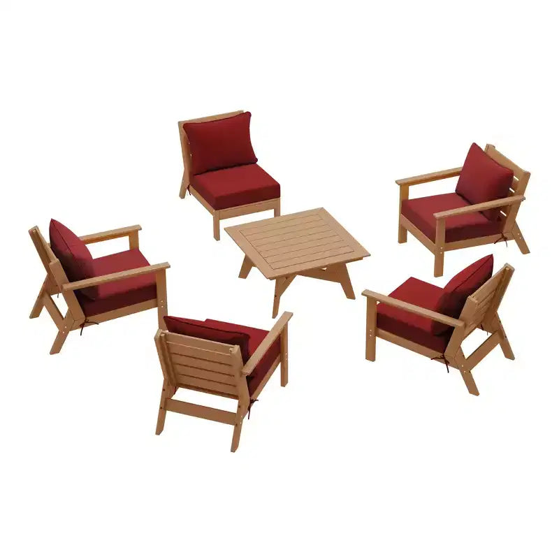 WestinTrends Avalon Outdoor 6-Piece Modular Sectional Patio Furniture Sofa Set, Teak/Red
