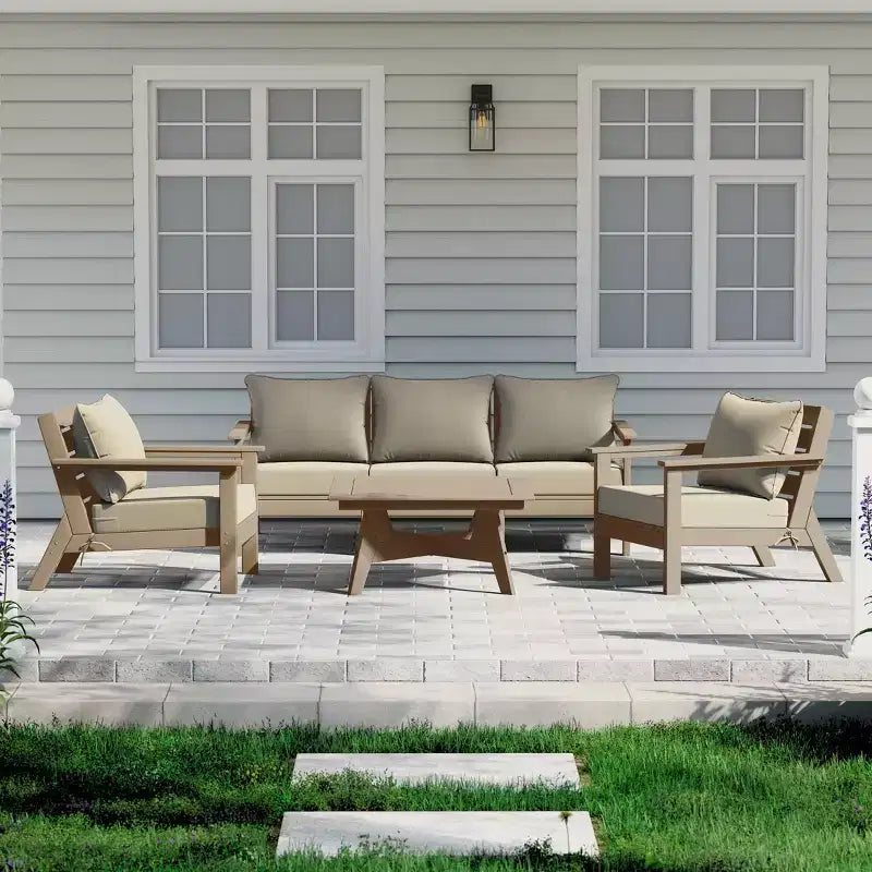 WestinTrends Avalon Set Divano Sezionale Modulare per Esterni a 6 Pezzi, Legno Invecchiato/Beige