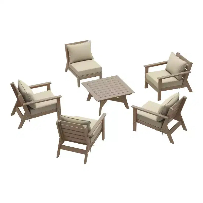 WestinTrends Avalon Set Divano Sezionale Modulare per Esterni a 6 Pezzi, Legno Invecchiato/Beige