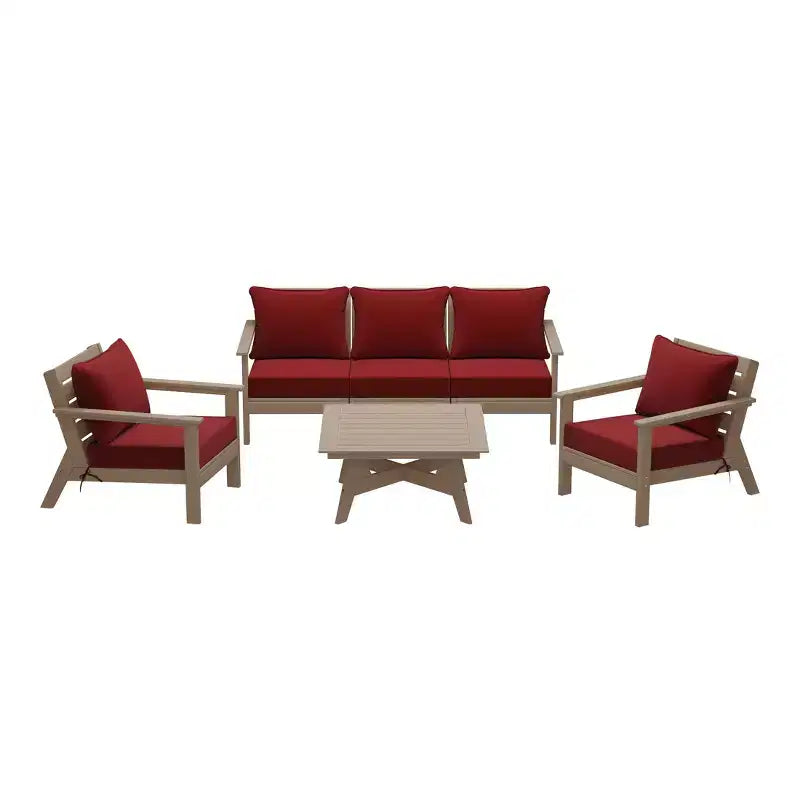 WestinTrends Avalon Outdoor 6-Piece Modular Sectional Patio Furniture Sofa Set, Weathered Wood/Red