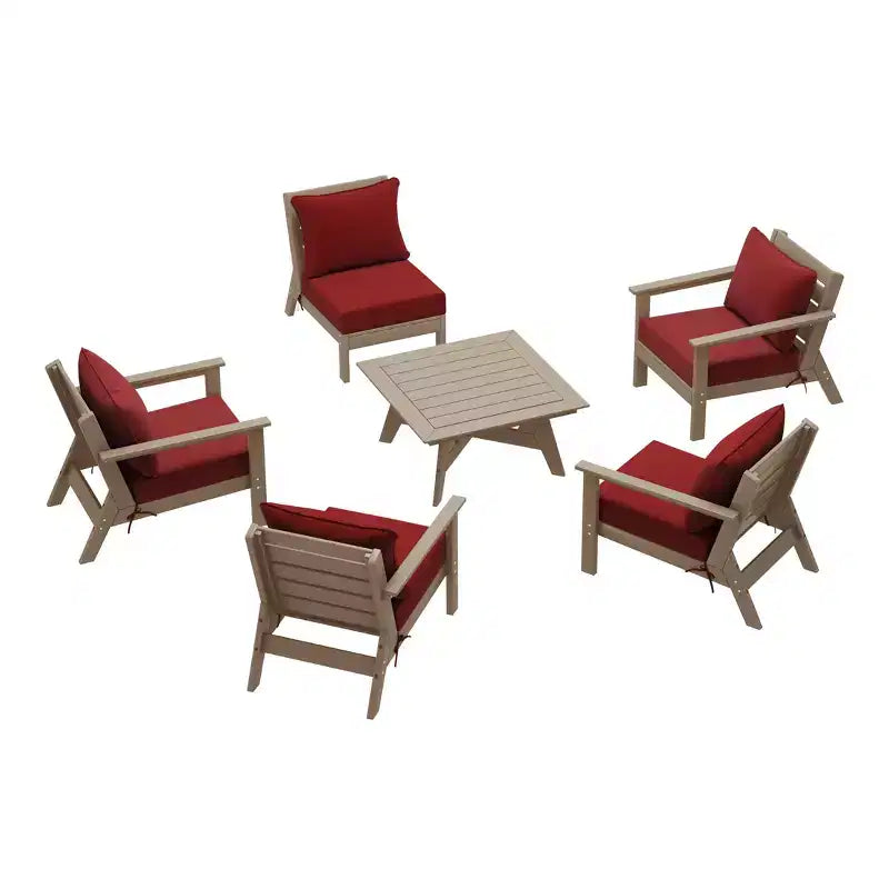 WestinTrends Avalon Set di 6 Mobili da Esterno Modulari con Divano, Legno Invecchiato/Rosso