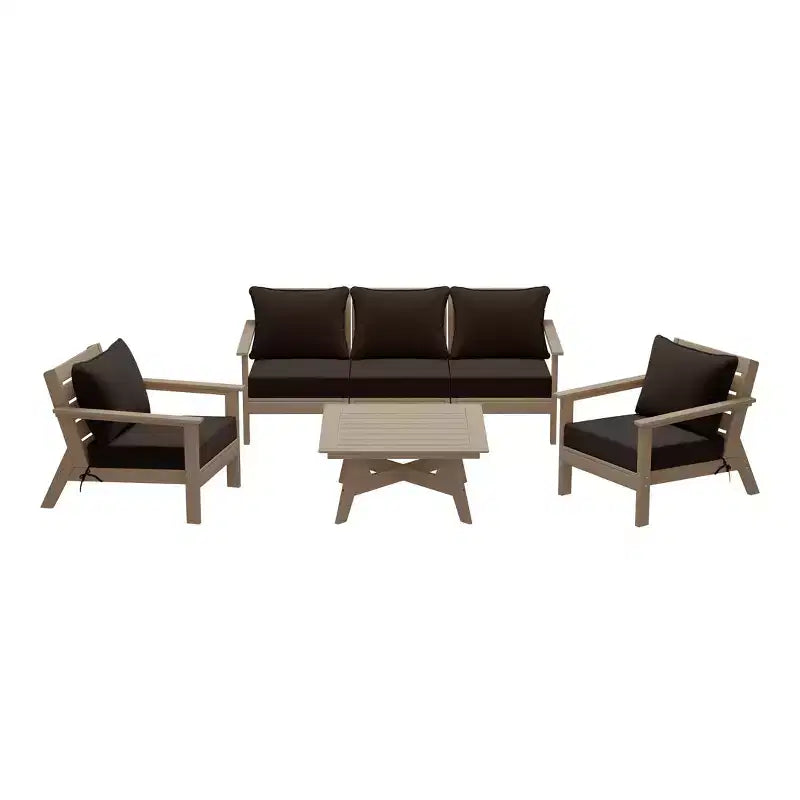 WestinTrends Avalon Outdoor 6-Piece Modular Sectional Patio Furniture Sofa Set, Weathered Wood/Brown