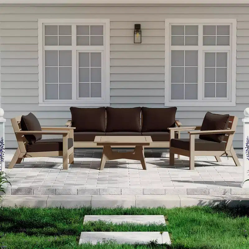 WestinTrends Avalon Outdoor 6-Piece Modular Sectional Patio Furniture Sofa Set, Weathered Wood/Brown
