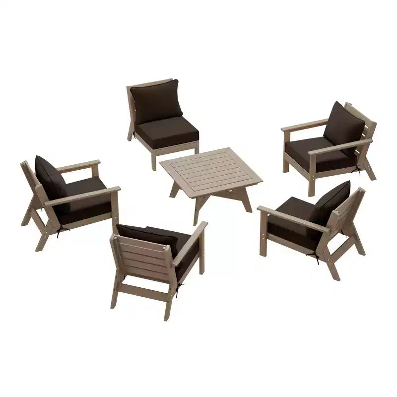 WestinTrends Avalon Outdoor 6-Piece Modular Sectional Patio Furniture Sofa Set, Weathered Wood/Brown