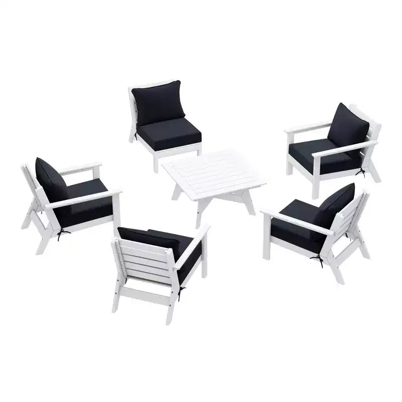 WestinTrends Avalon Outdoor 6-Piece Modular Sectional Patio Furniture Sofa Set, White/Navy Blue